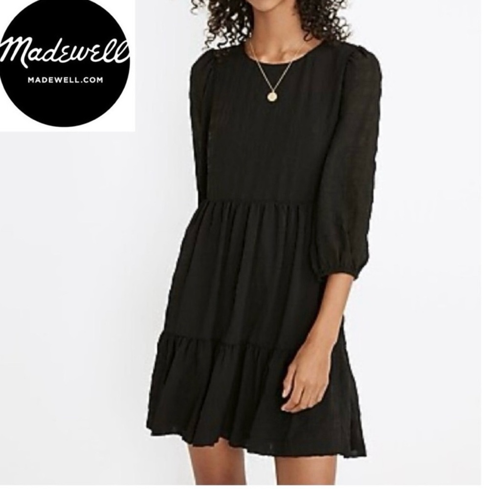 MADEWELL Black Ruffle-Hem Mini Dress